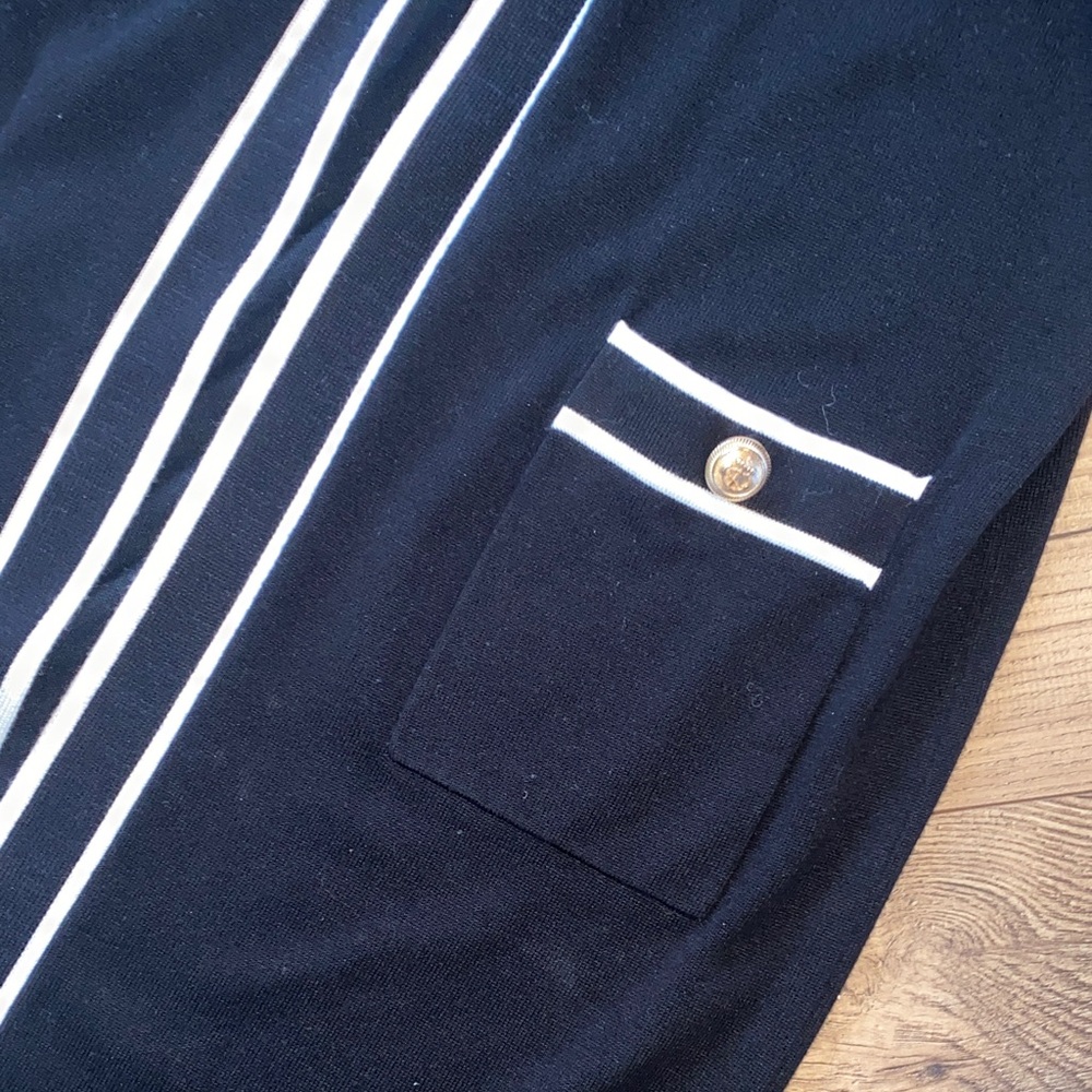 Black Long Cardigan with White Trim - Picture 4 of 5